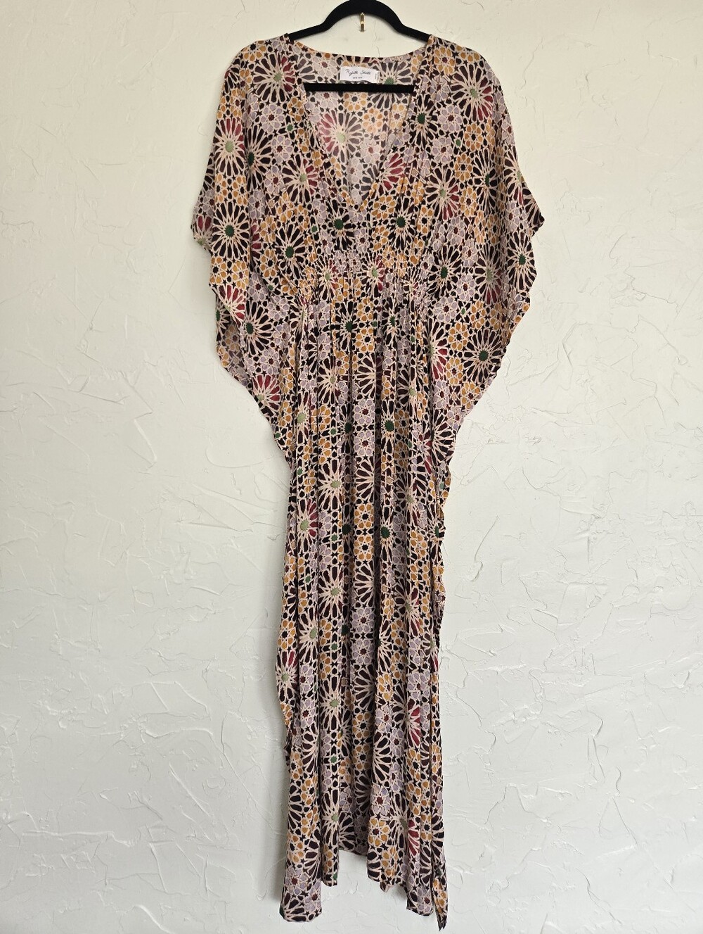 Rujuta Sheth Boho Colorful Daisy Maroon Green Yellow Flowy Kaftan Dress, OS - Picture 2 of 12